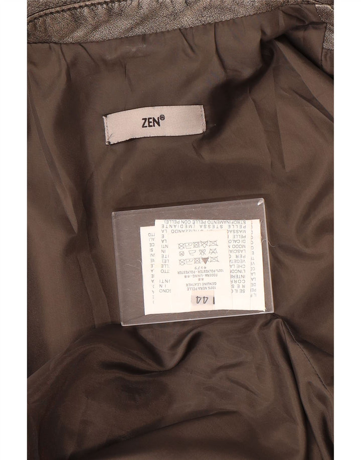 Zen Womens Leather Biker Jacket IT 44 Medium Grey Leather