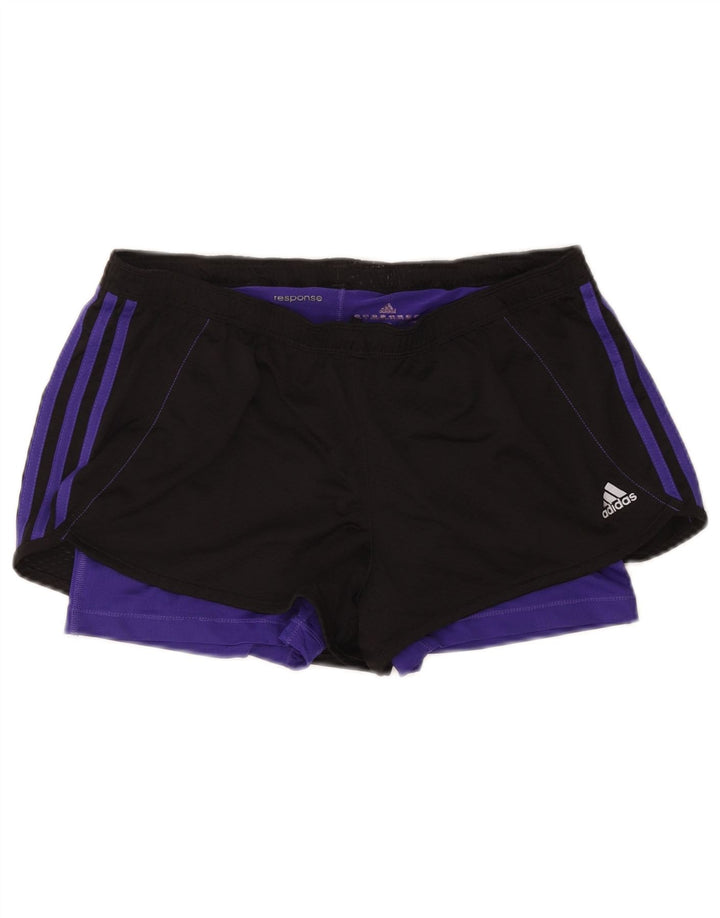 Adidas Womens Sport Shorts UK 12/14 Medium  Black Colourblock Polyester