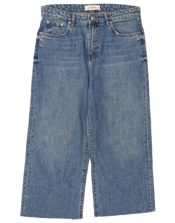 Zara Womens High Waist Capri Wide Leg Jeans EU 38 Small W28 L21 Blue Cotton