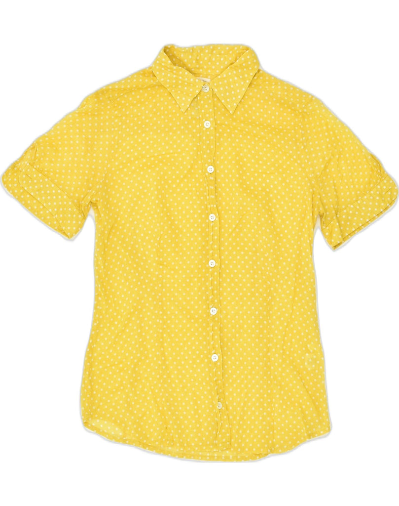 J. CREW Womens Short Sleeve Shirt US 2 XS Yellow Polka Dot Ramie | Vintage J. Crew | Thrift | Second-Hand J. Crew | Used Clothing | Messina Hembry 