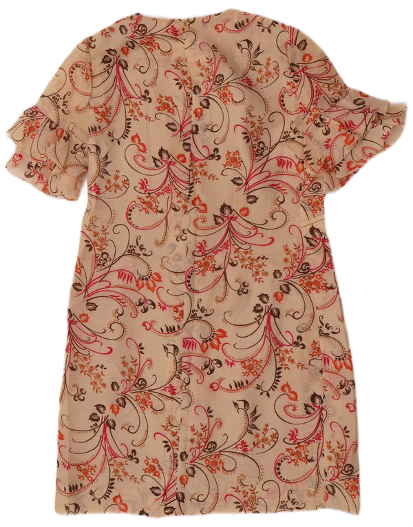 Vintage Womens Sheath Dress UK 14 Medium Beige Floral