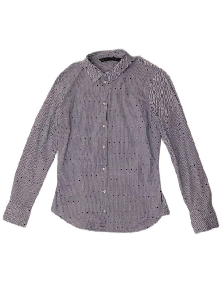 Zara Womens Shirt UK 12 Medium Blue Pinstripe