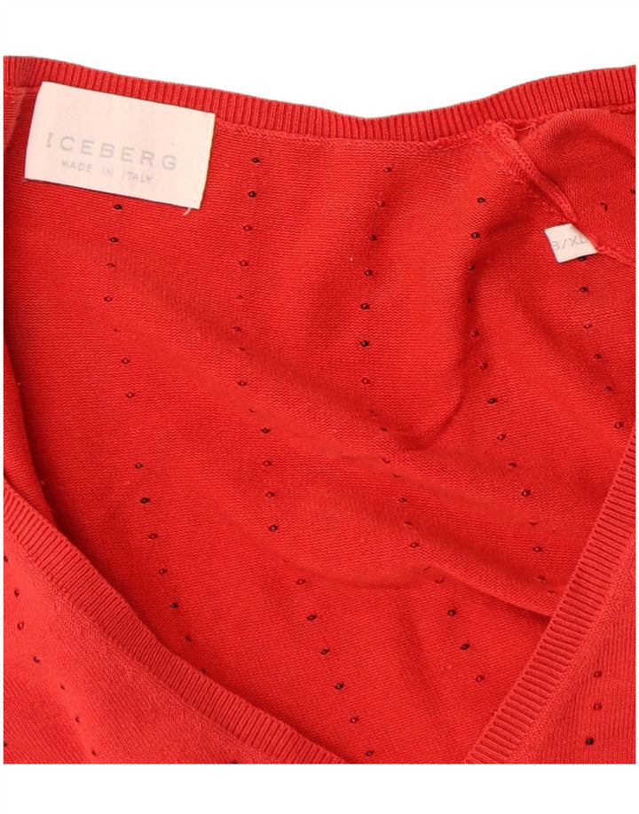 Iceberg Womens 3/4 Sleeve V-Neck Jumper Sweater IT 43 Medium Red Silk