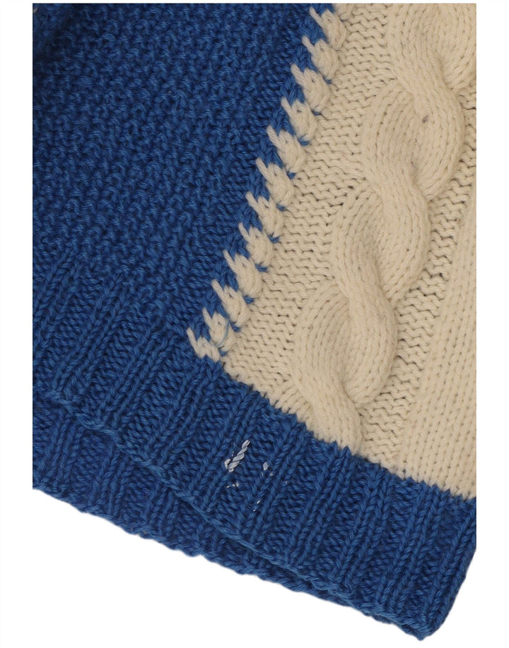 VINTAGE Womens V-Neck Jumper Sweater UK 10 Small Blue Colourblock