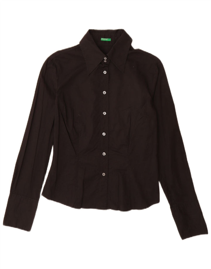 Benetton Womens Shirt UK 14 Medium Black Cotton