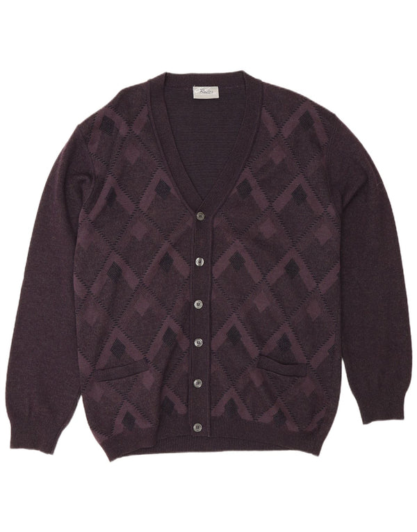 Rodes Mens Cardigan Sweater 2XL Purple Argyle/Diamond Wool