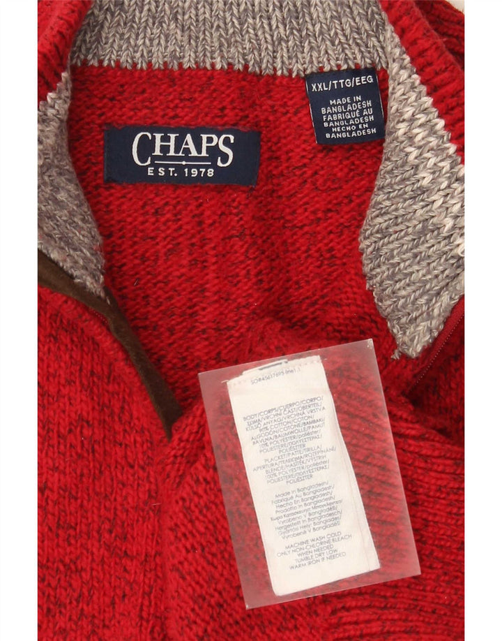 Chaps Mens Zip Neck Jumper Sweater 2XL Red Flecked Cotton