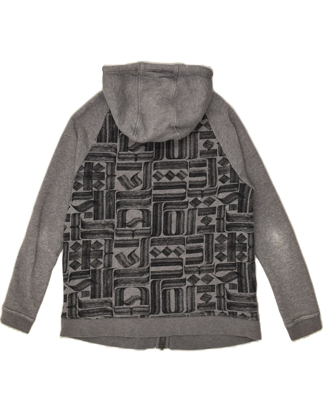 NIKE Womens Abstract Pattern Zip Hoodie Sweater UK 14 Medium Grey Cotton | Vintage Nike | Thrift | Second-Hand Nike | Used Clothing | Messina Hembry 