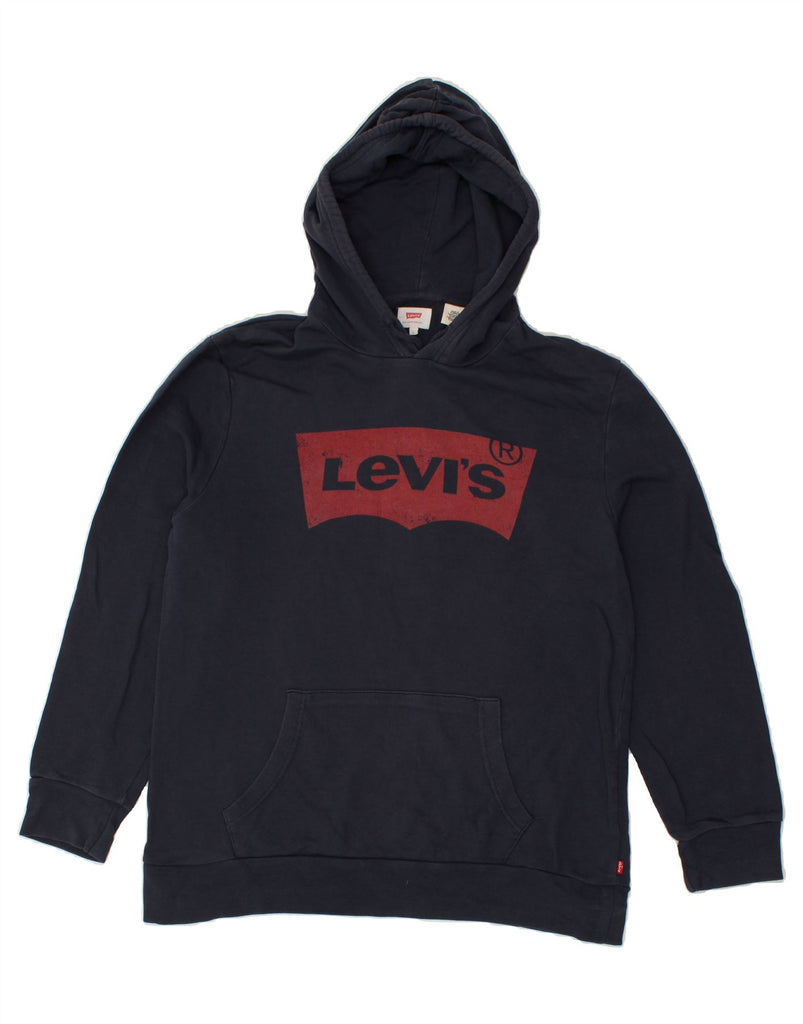 LEVI'S Mens Graphic Hoodie Jumper Large Navy Blue Cotton | Vintage Levi's | Thrift | Second-Hand Levi's | Used Clothing | Messina Hembry 