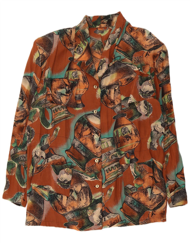 Vintage Womens Abstract Pattern Shirt Blouse UK 18 XL Brown