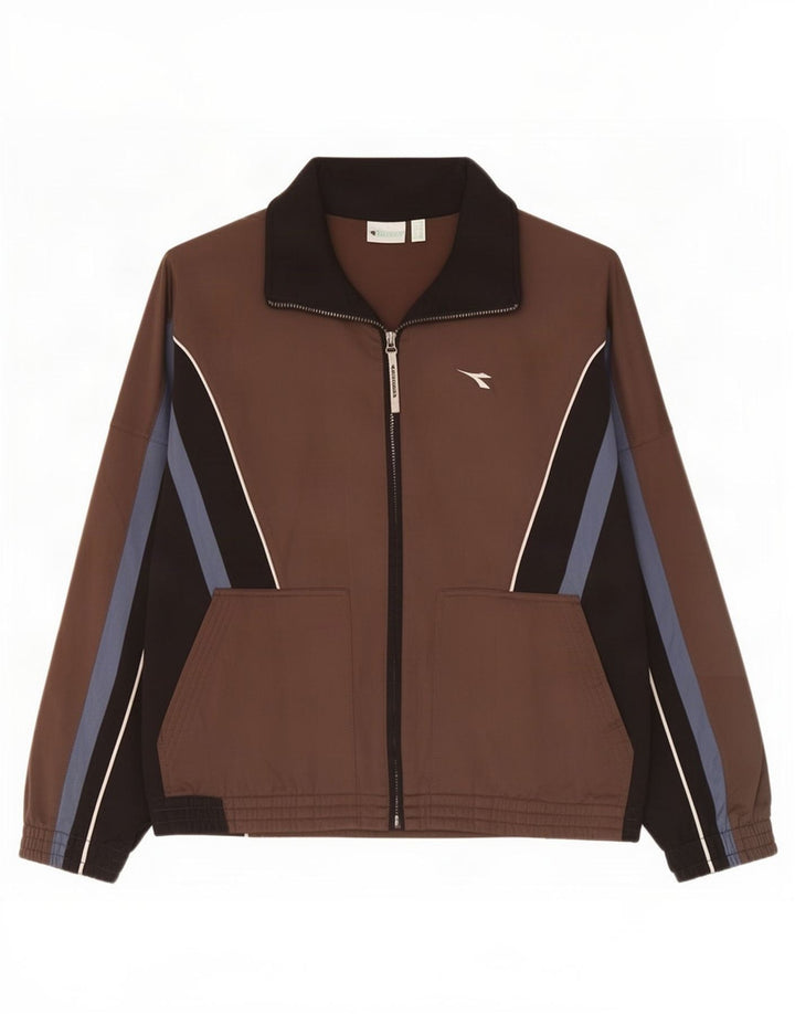 Diadora Mens Tracksuit Top Jacket IT 52 Large Brown Colourblock Polyester