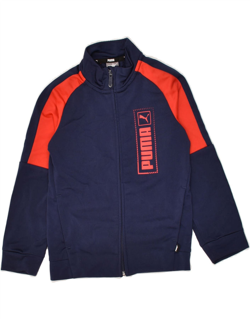 PUMA Boys Graphic Tracksuit Top Jacket 4-5 Years Navy Blue Colourblock | Vintage Puma | Thrift | Second-Hand Puma | Used Clothing | Messina Hembry 