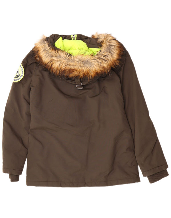 Superdry Womens Hooded Oversized Parka Jacket UK 10 Small Khaki Nylon