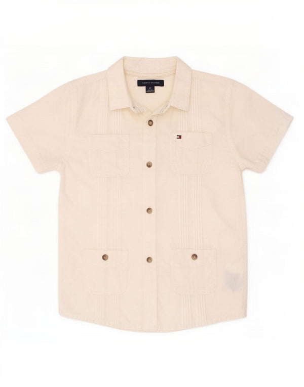 Tommy Hilfiger Boys Short Sleeve Shirt 3-4 Years Off White Cotton