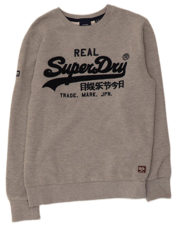 Superdry Womens Graphic Sweatshirt Jumper UK 14 Medium Grey Cotton