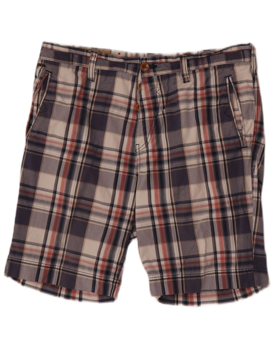 Guess Mens Chino Shorts W34 Large Navy Blue Check Cotton