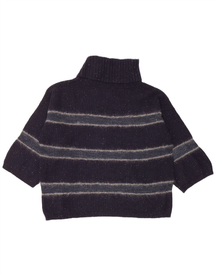 Massimo Dutti Womens 3/4 Sleeve Roll Neck Jumper Sweater UK 14 Medium Navy