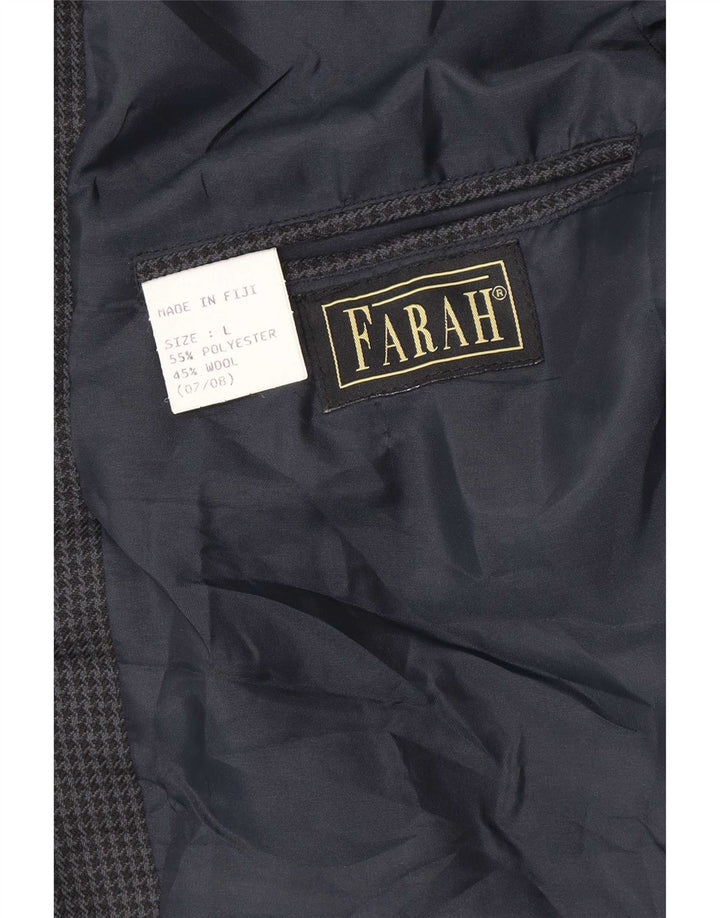 Farah Mens 2 Button Blazer Jacket UK 40 Large Navy Blue Houndstooth Wool