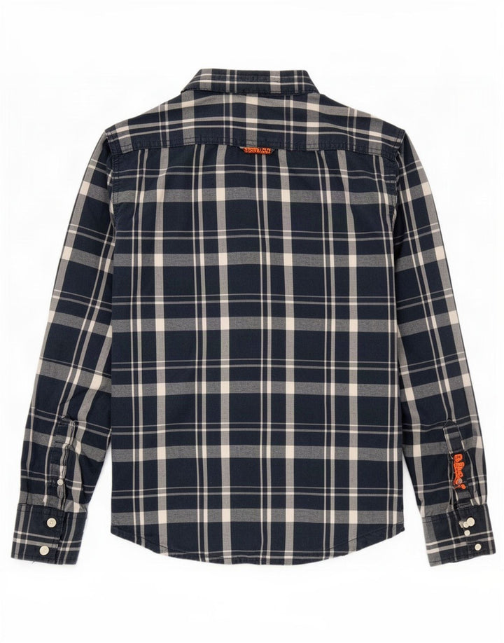 Superdry Mens Shirt Medium Navy Blue Check Cotton