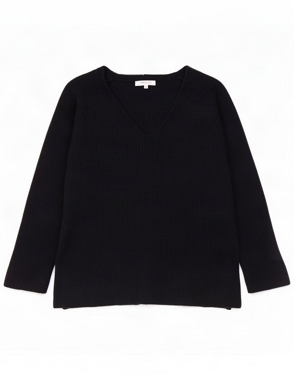 Hobbs Womens V-Neck Jumper Sweater UK 10 Small Navy Blue Wool