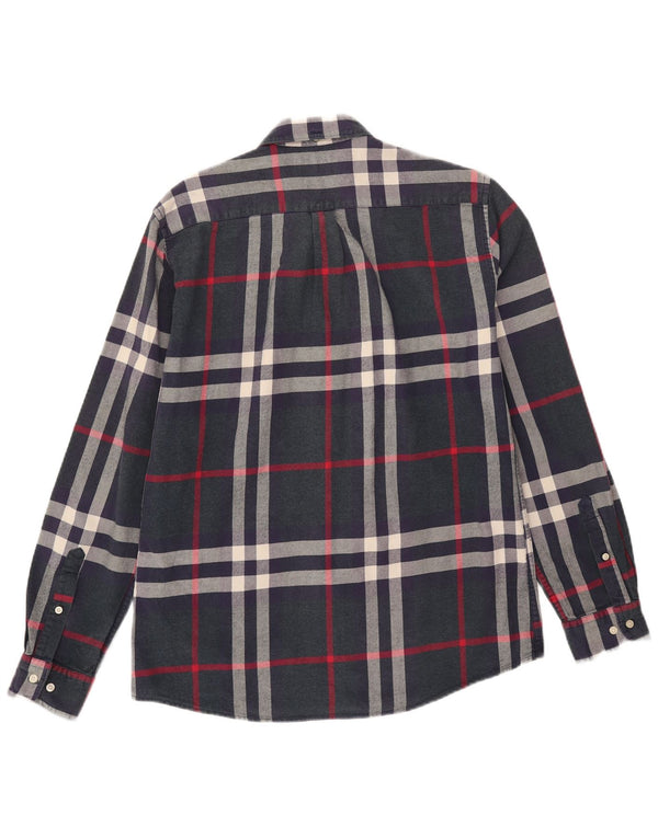 Barbour Mens Tailored Fit Flannel Shirt Medium Navy Blue Plaid Cotton