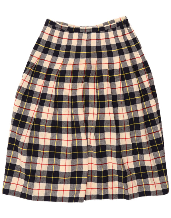 Kuhn Womens Pleated Skirt IT 44 Medium W30 Navy Blue Check Wool
