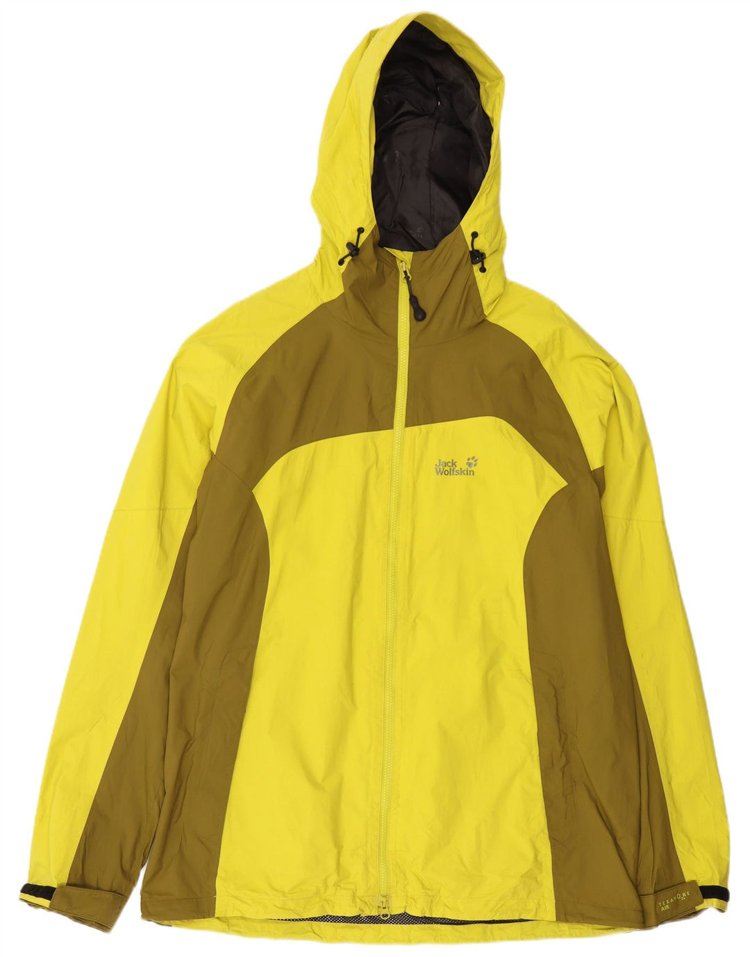 Jack Wolfskin Mens Hooded Rain Jacket UK 44 2XL Yellow Colourblock