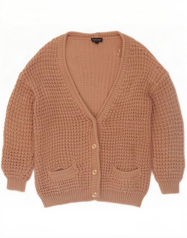 Topshop Womens Oversized Cardigan Sweater UK 8 Small Brown Acrylic