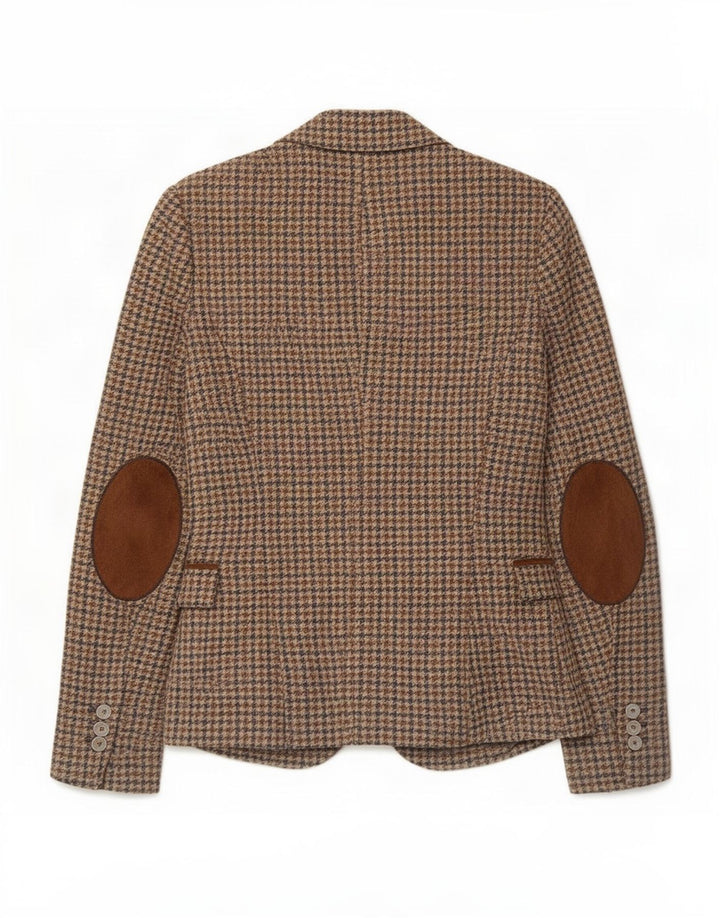 Zara Womens 1 Button Blazer Jacket UK 10 Small Brown Houndstooth Wool