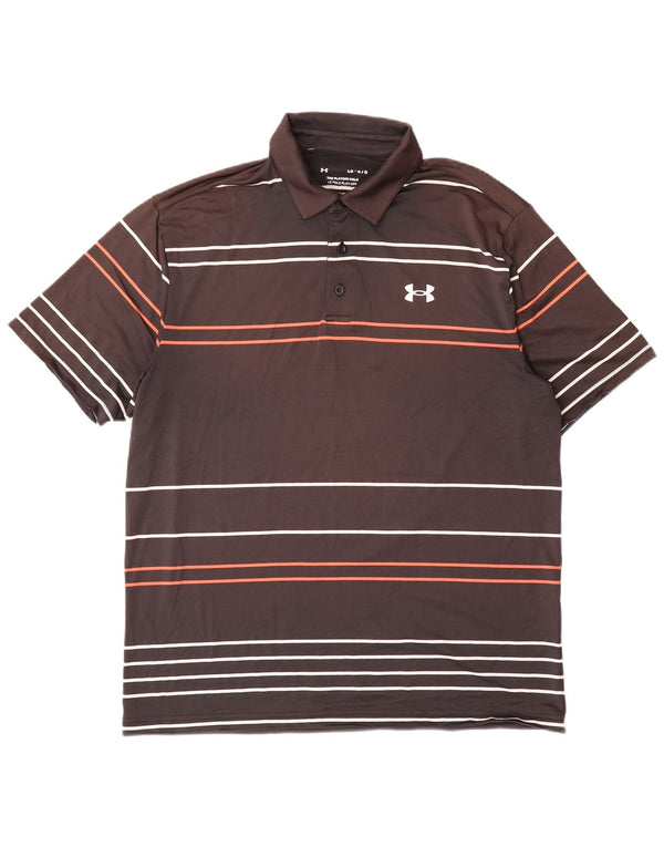 Under Armour Mens Heat Gear Polo Shirt Large Brown Striped