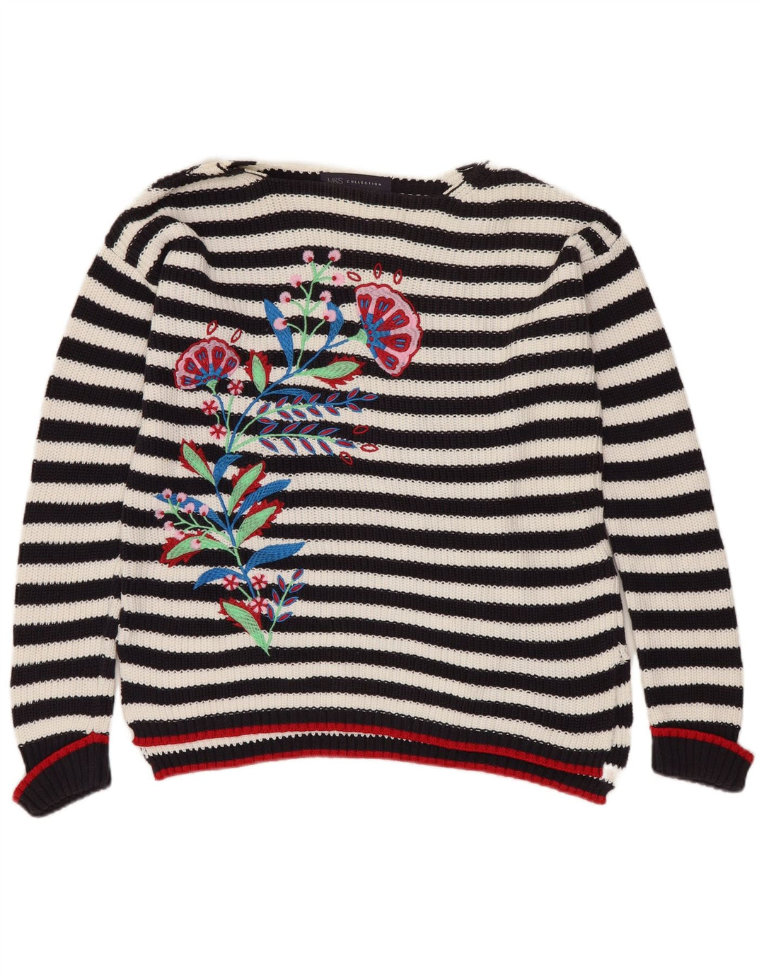 MARKS & SPENCER Womens Boat Neck Jumper Sweater UK 10 Small Black Floral