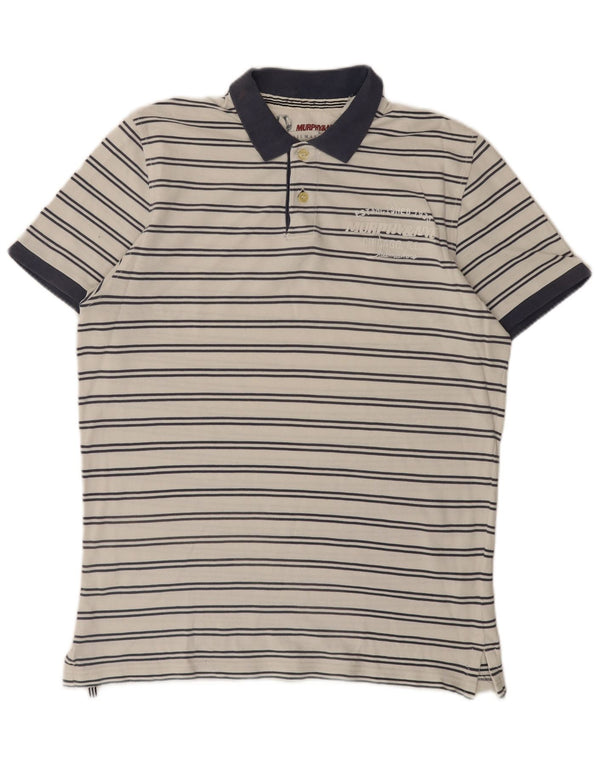 Murphy & Nye Mens Sailmakers Graphic Rugby Polo Shirt Large White Striped
