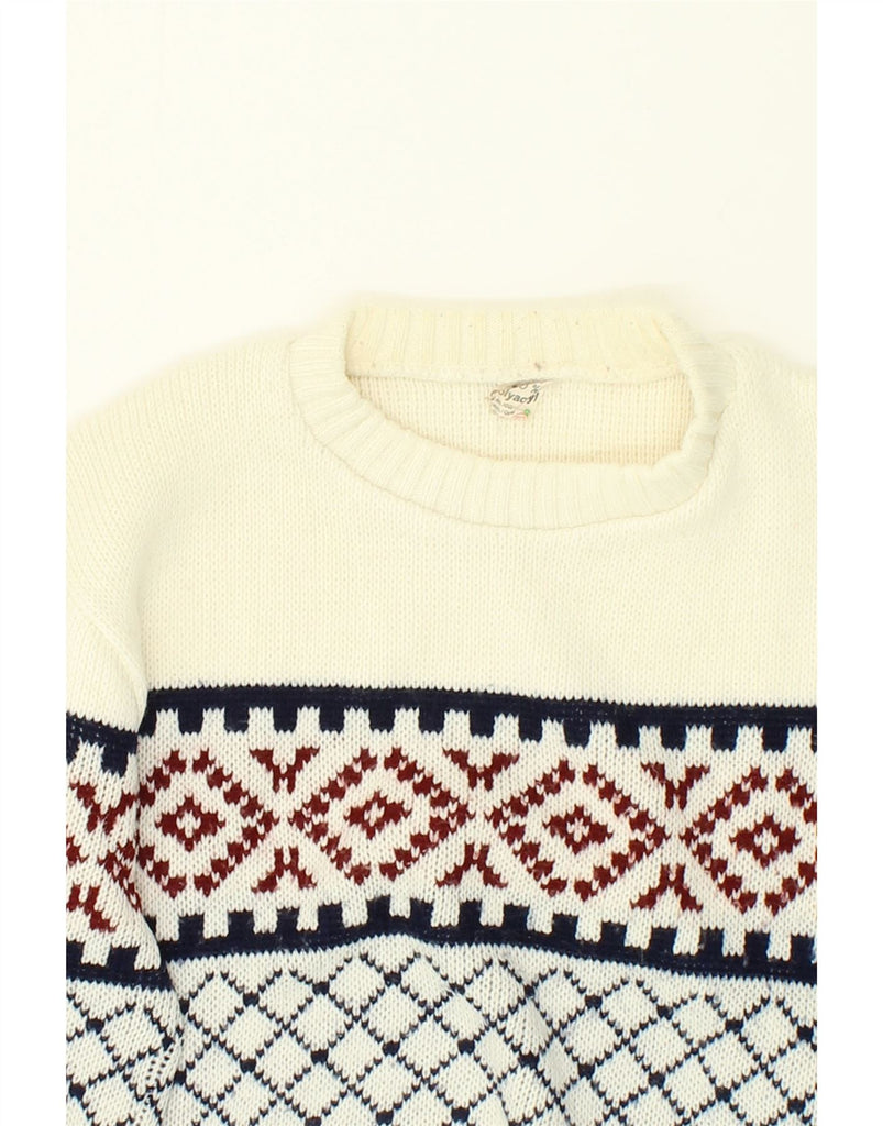 VINTAGE Womens Crew Neck Jumper Sweater UK 16 Large White Fair Isle Wool | Vintage Vintage | Thrift | Second-Hand Vintage | Used Clothing | Messina Hembry 