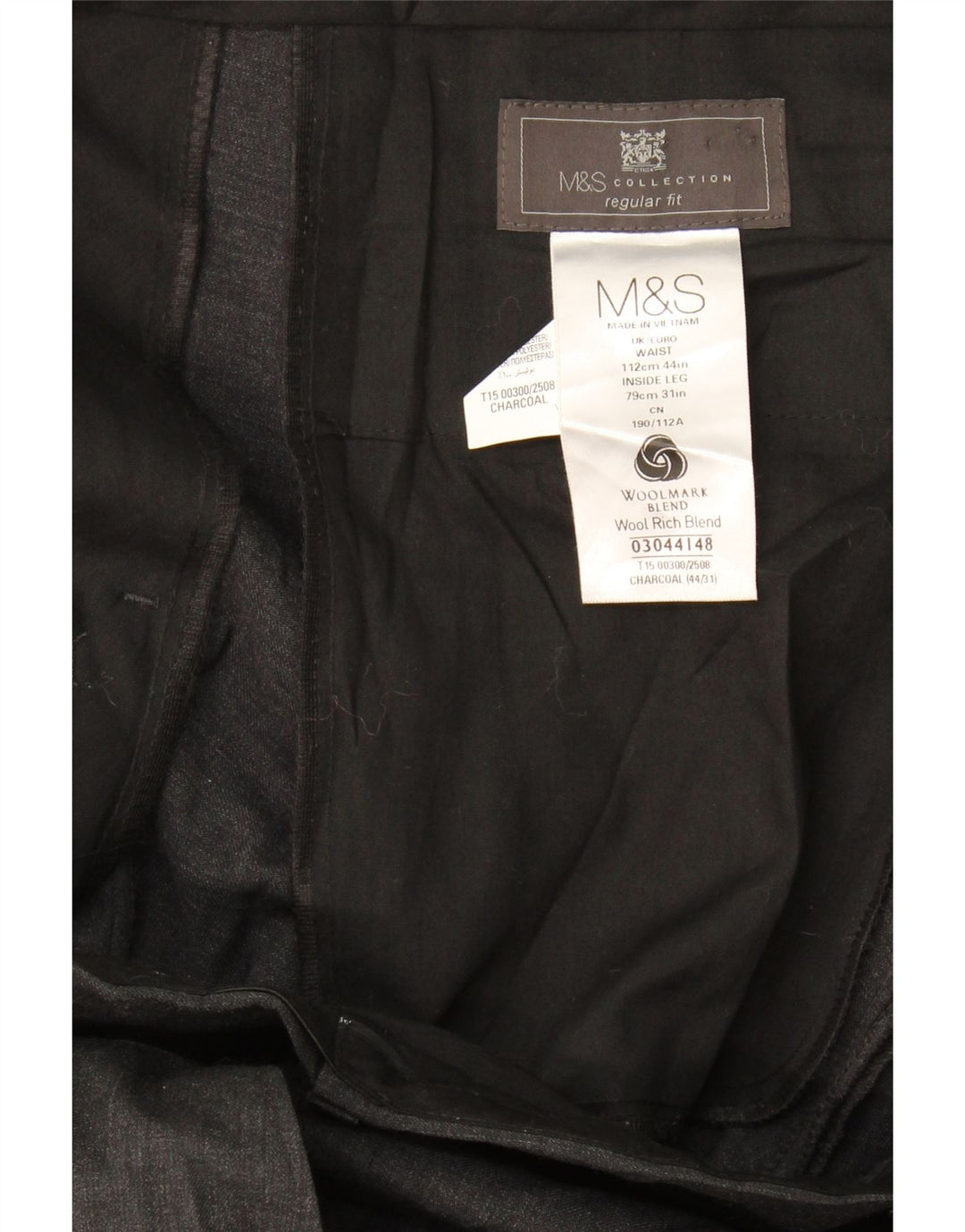 Marks & Spencer Mens Regular Fit Suit Trousers W44 L31 Grey Wool