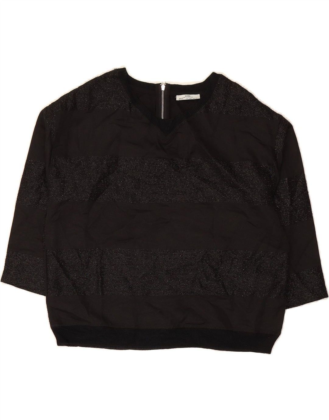 ZARA Womens 3/4 Sleeve Blouse Top UK 16 Large Black Striped Polyester Vintage Zara and Second-Hand Zara from Messina Hembry 