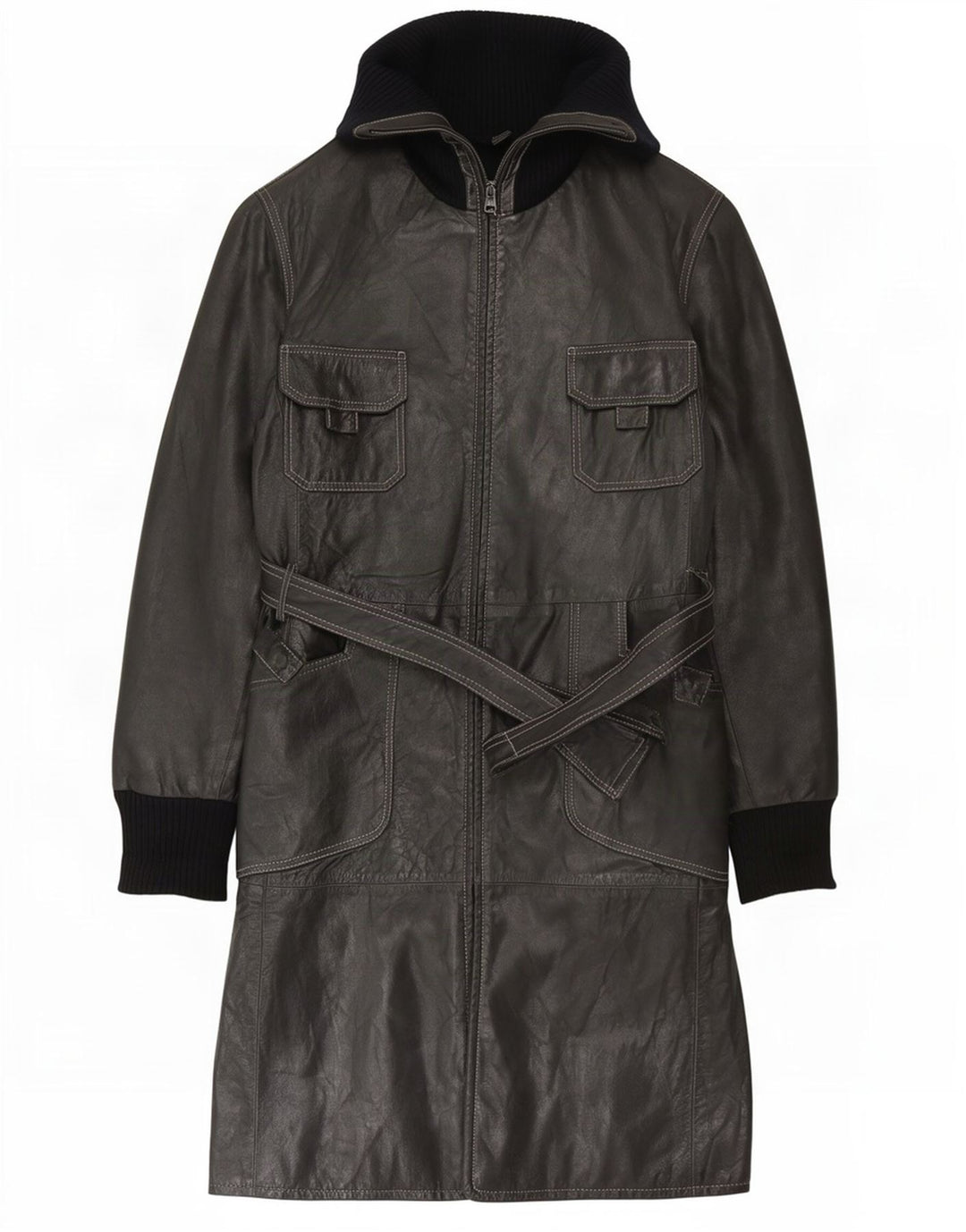 Conbipel Womens Leather Coat IT 46 Large Black Colourblock