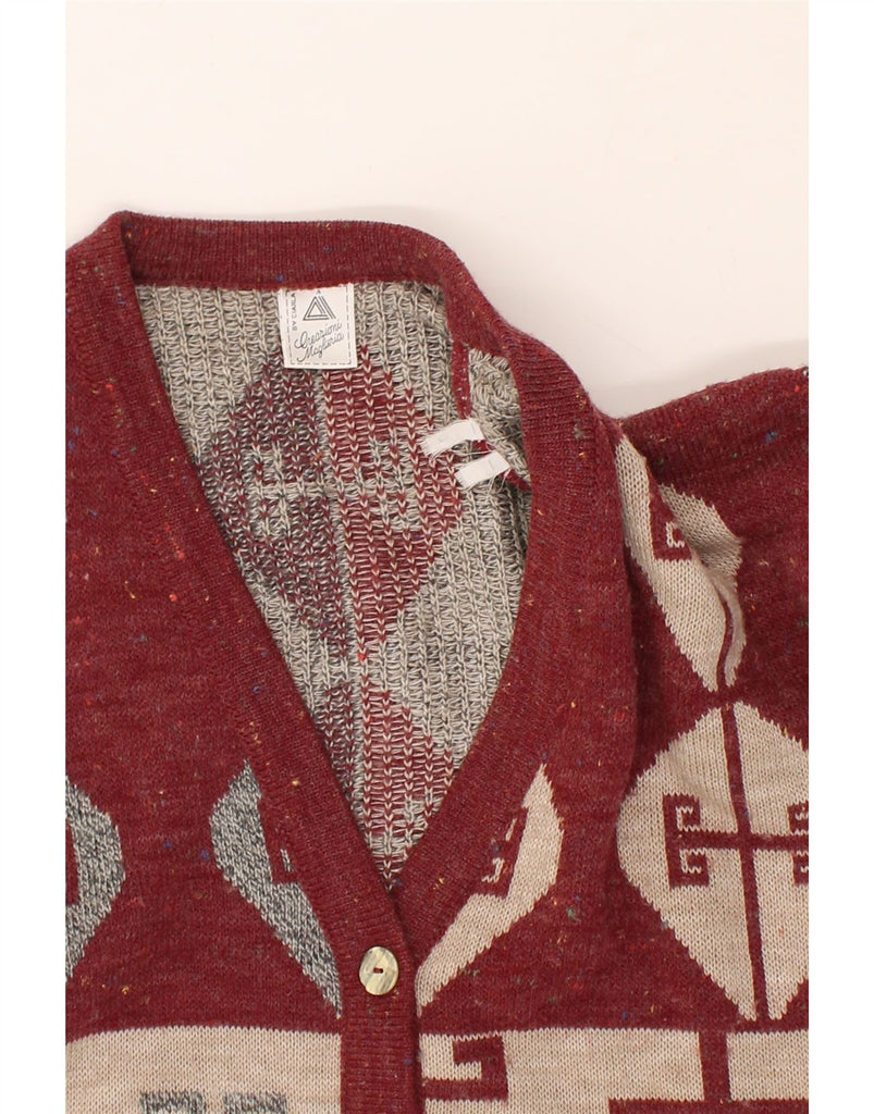 VINTAGE Womens Cardigan Sweater UK 16 Large Burgundy Argyle/Diamond Aztec | Vintage Vintage | Thrift | Second-Hand Vintage | Used Clothing | Messina Hembry 