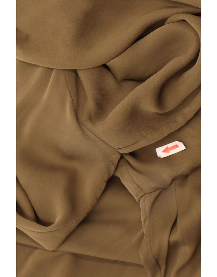 Michael Kors Womens Long Sleeve Blouse Top UK 16 Large Khaki Silk