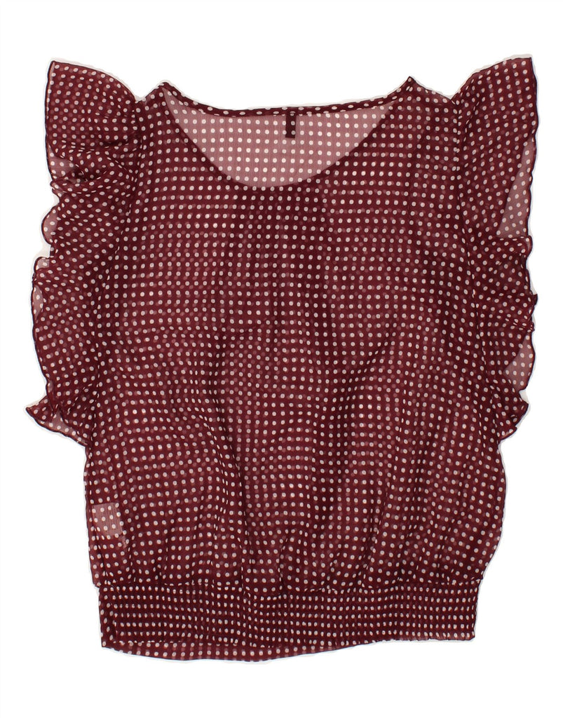 BENETTON Womens See Through Blouse Top UK 14 Medium Burgundy Polka Dot | Vintage Benetton | Thrift | Second-Hand Benetton | Used Clothing | Messina Hembry 