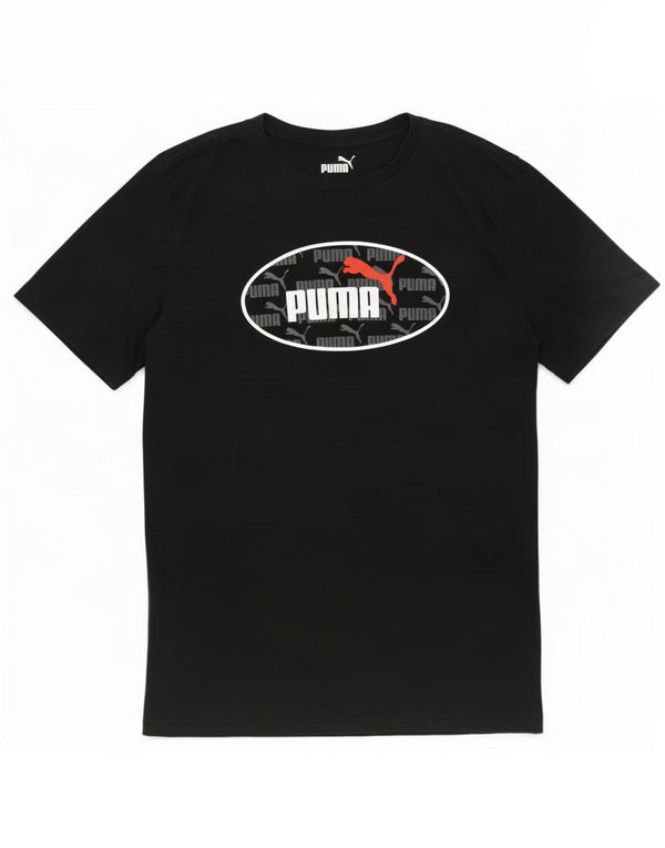 Puma Boys Graphic T-Shirt Top 12-13 Years Large Black Cotton