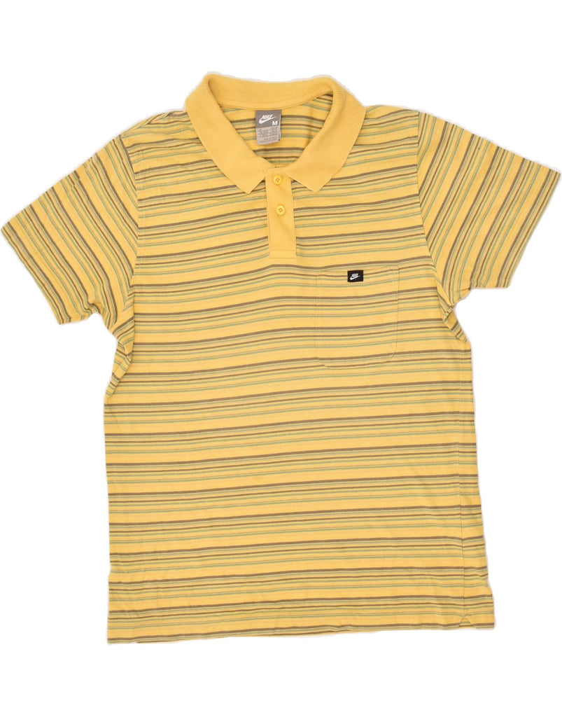 NIKE Mens Polo Shirt Medium Yellow Striped Cotton | Vintage Nike | Thrift | Second-Hand Nike | Used Clothing | Messina Hembry 