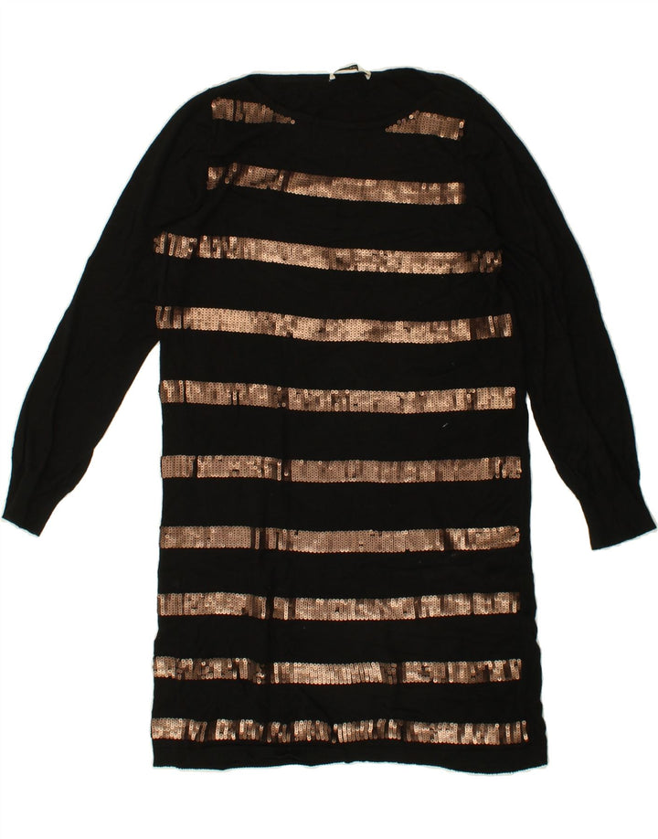 OASIS Womens Sequin Jumper Dress UK 14 Medium Black Striped Cotton Vintage Oasis and Second-Hand Oasis from Messina Hembry 