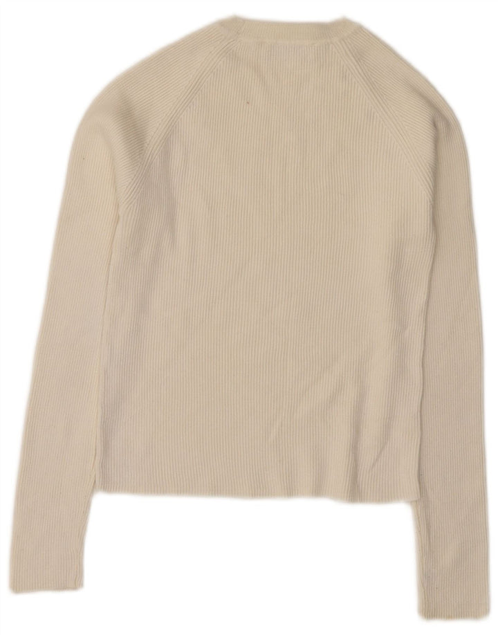 Zara Womens Crop Crew Neck Jumper Sweater UK 12 Medium White
