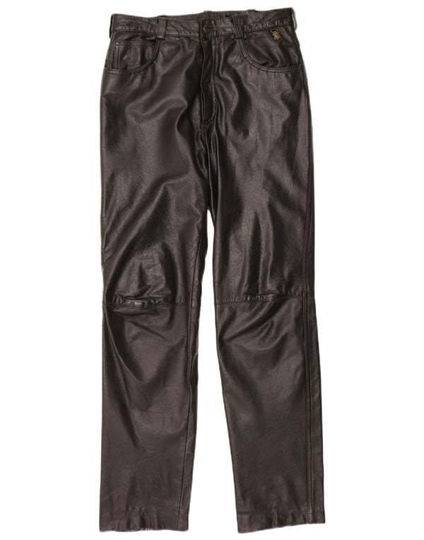 Vintage Mens Straight Leather Trousers W31 L30 Black