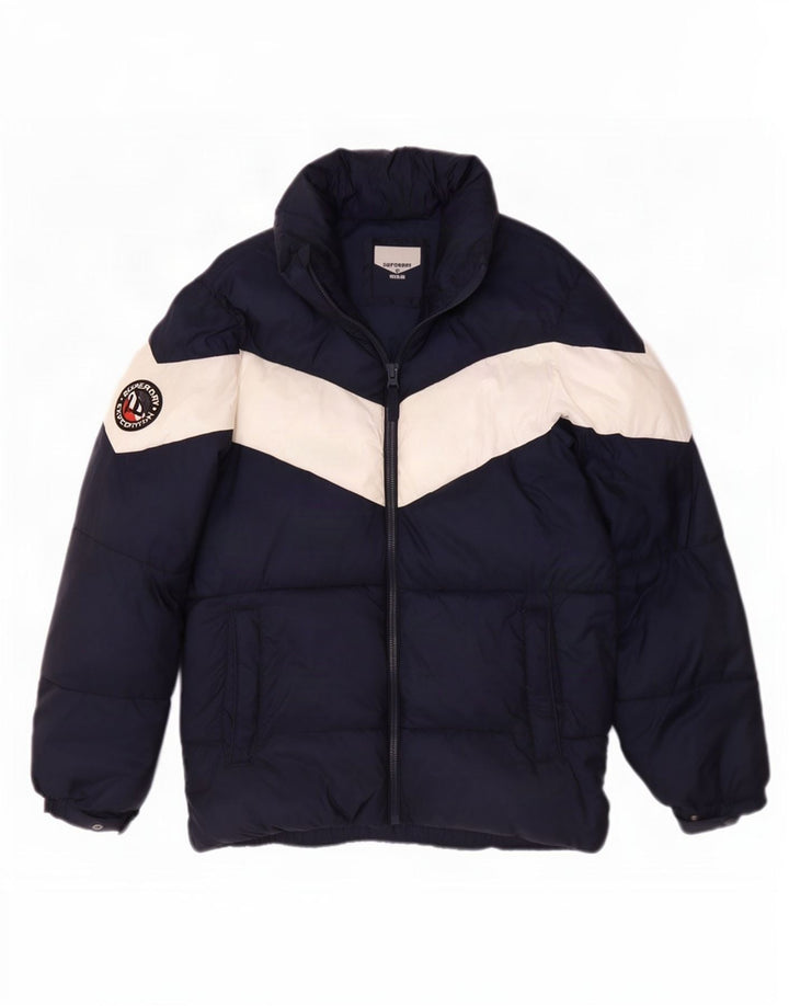Superdry Mens Padded Jacket UK 36 Small Navy Blue Colourblock Polyester