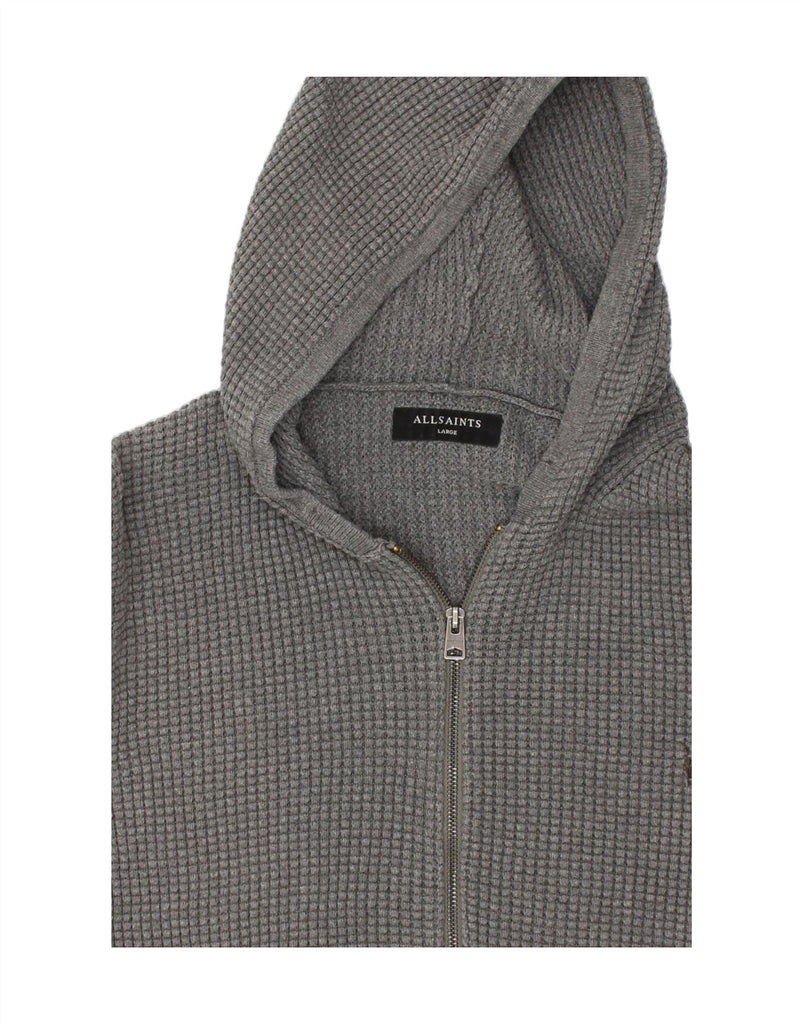 ALL SAINTS Mens Hooded Cardigan Sweater Large Grey Cotton | Vintage All Saints | Thrift | Second-Hand All Saints | Used Clothing | Messina Hembry 