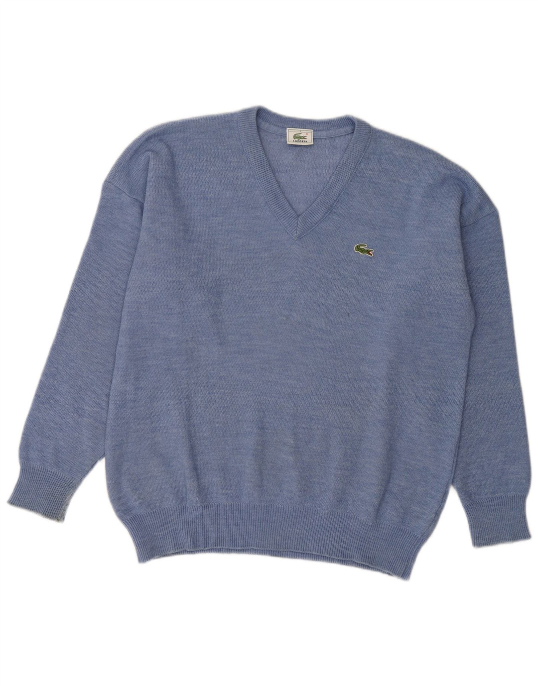 Lacoste Mens V-Neck Jumper Sweater Size 5 Large Blue Wool