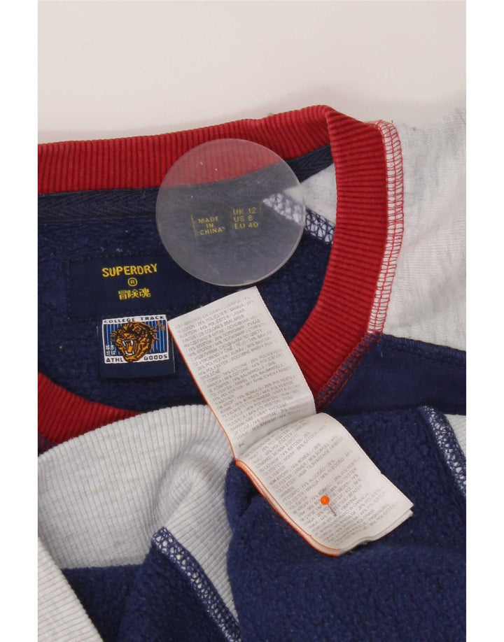 Superdry Womens Sweatshirt Jumper UK 12 Medium Navy Blue Colourblock