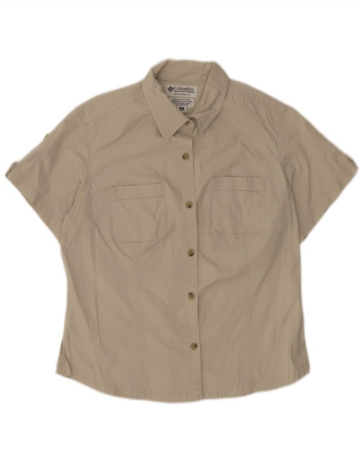 Columbia Womens Short Sleeve Shirt UK 14 Medium Beige Cotton