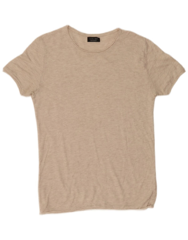 Zara Mens T-Shirt Top Medium Beige Flecked